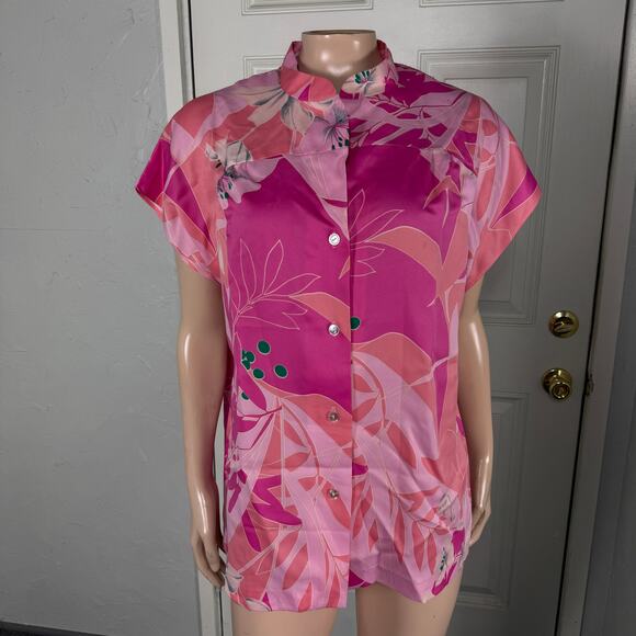 Vintage 70s Malama Women's Shirt Top Large hawaiian Polyester Floral UU6 - Picture 1 of 6